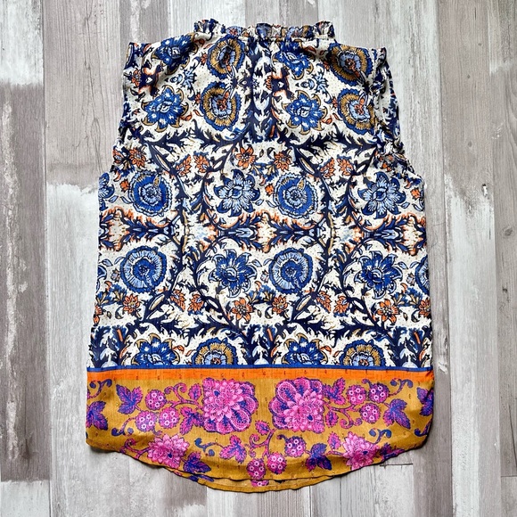 Joie Boho Ruffle Blue & White Paisley Floral Sleeveless Blouse - Picture 10 of 10